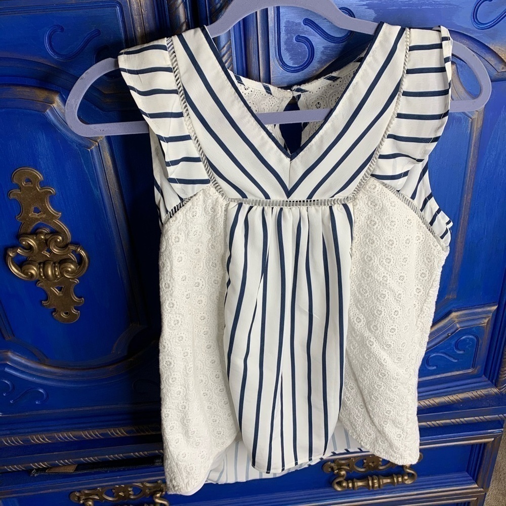 Doe & Rae Top Small Navy & White Striped Crochet